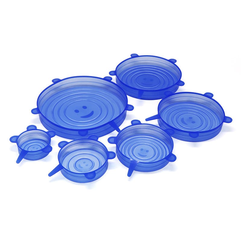 Food-grade silicone food storage lid set, smiley face design, six-piece set, stretchable, multi-functional, high-temperature resistant sealing and food storage film.