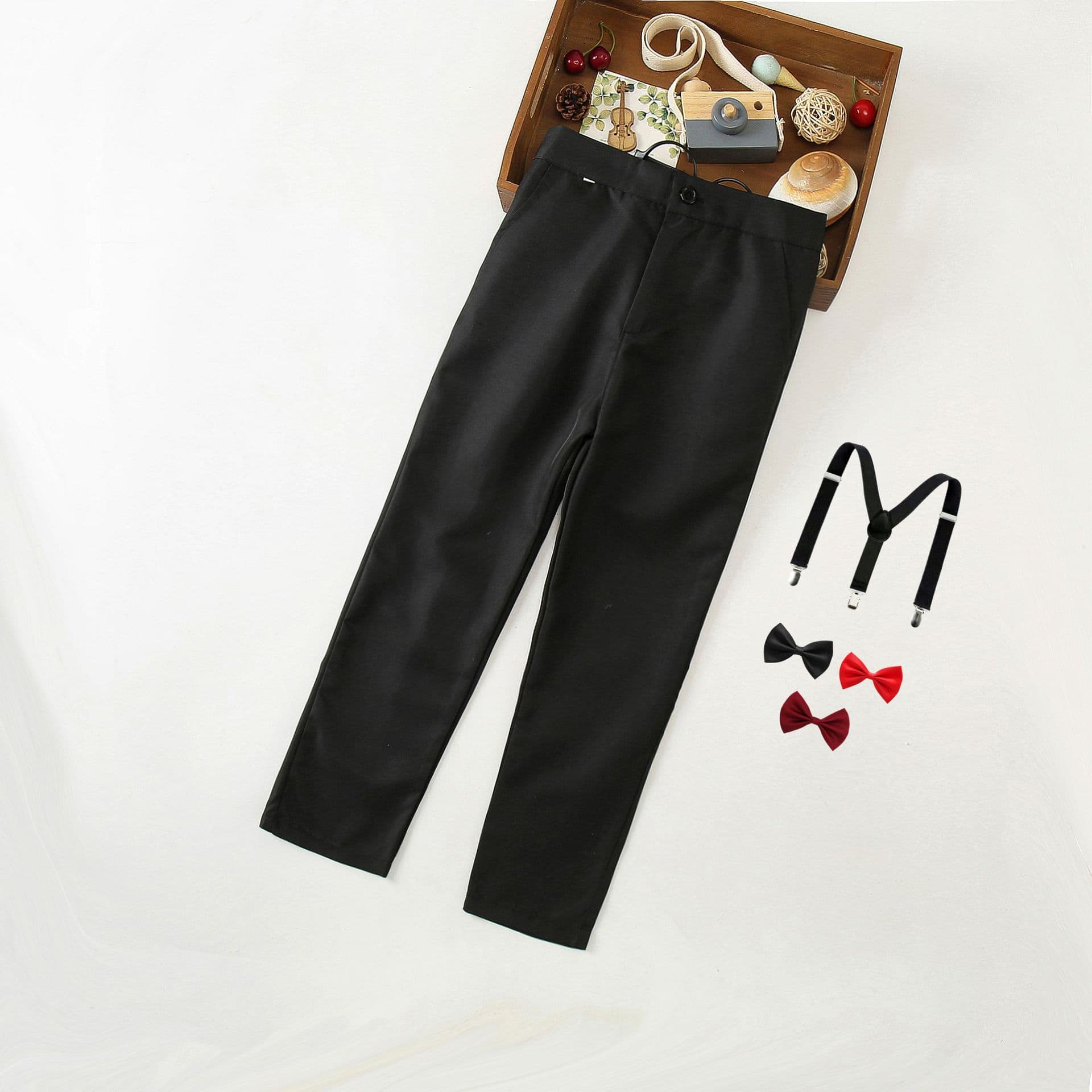 Children's Black Performance Pants Academic Style Long Trousers for Boys and Girls Suitable for Spring, Autumn, and All Seasons