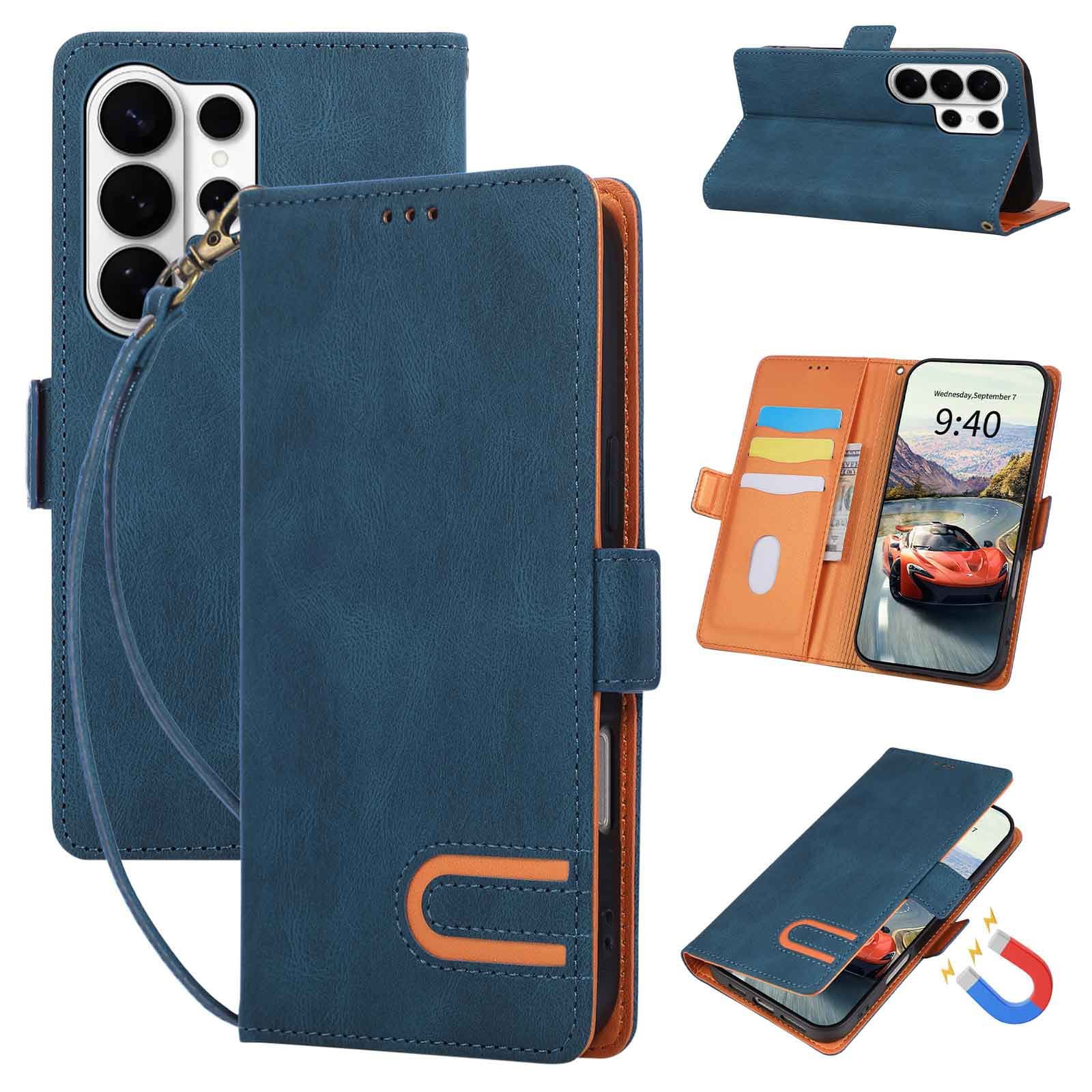 Suitable for Samsung A57 spliced U-shaped leather case A18 side buckle magnetic flip phone case A36 A27 wallet protective case