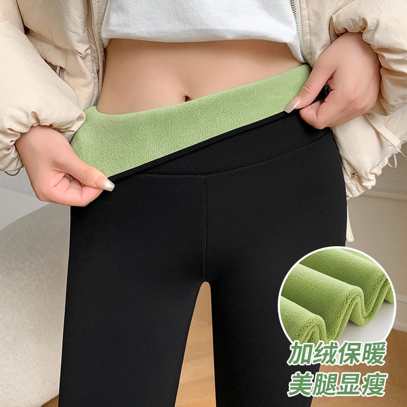 Thickened Autumn Winter Women's Fleece Lined Sharkskin Pants High Waist Butt Lifting Warm Cotton Trousers for Outer Wear