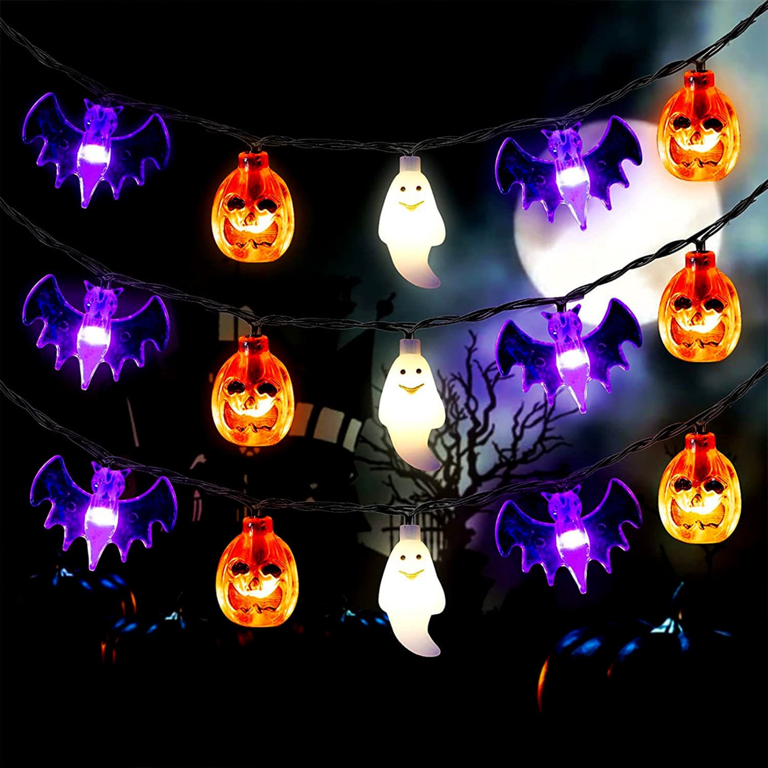 Halloween LED Pumpkin Light String Bat Ghost Festival Light String Ghost Pumpkin Halloween Decoration Colorful Light String