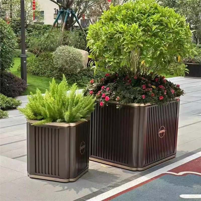 Outdoor Combination Flower Box Planter for Community Tree Pits, Stainless Steel Mobile Square Flower Pot, Extra Large Metal