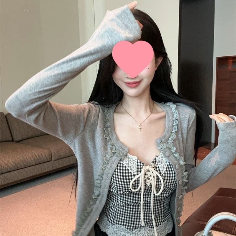 Xiaoxiang style lace camisole women's autumn and winter pure desire tube top cardigan two-piece set beautiful