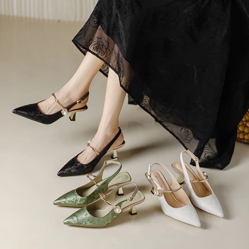 In Stock Factory Direct Supply New Chinese Style National Style Temperament High-Heeled Women's Shoes Pearl One-Strap Fashion Sexy Shoes Trendy