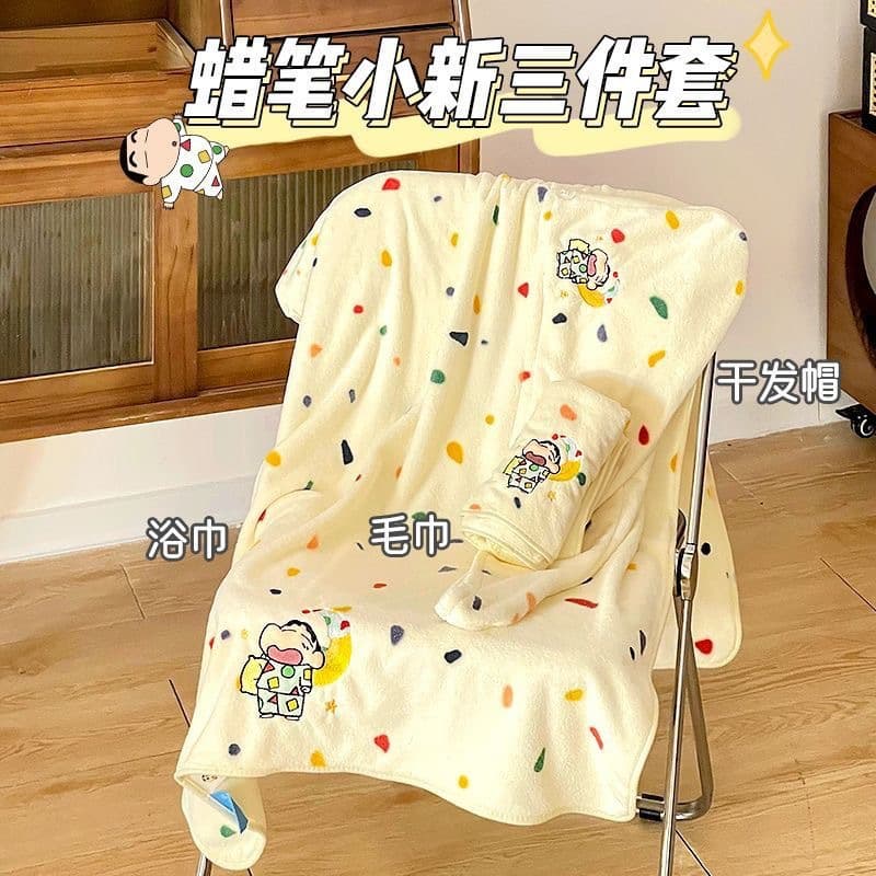 Cute quick-drying bath towel dormitory home cartoon girls' three-piece bathing set thickened coral velvet can be worn and wrapped in a bath skirt