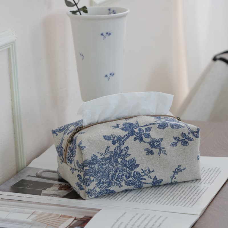 Beautiful element tissue box cotton and linen fabric art Nordic living room paper box storage bag literary ins simple tissue set