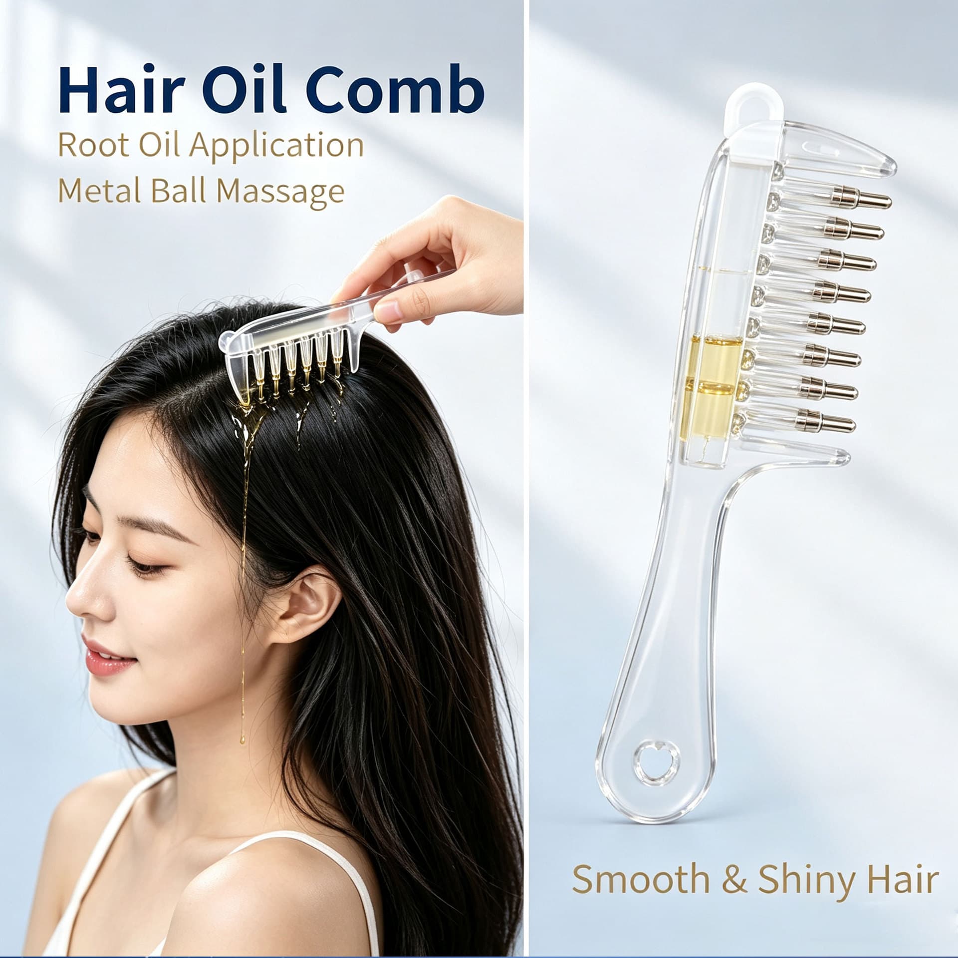 Transparent Scalp Applicator Large Capacity Hair Growth Essential Oil Comb Nutrient Solution Dispensing Comb Roller Ball Massage Comb