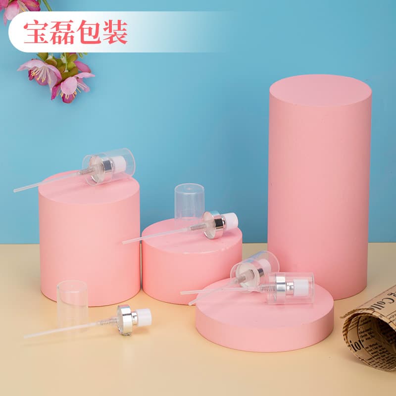 21-tooth bayonet mid-pump semi-electroformed aluminum spray heads, oral spray PP plastic transparent covers silver-plated perfume sprayers