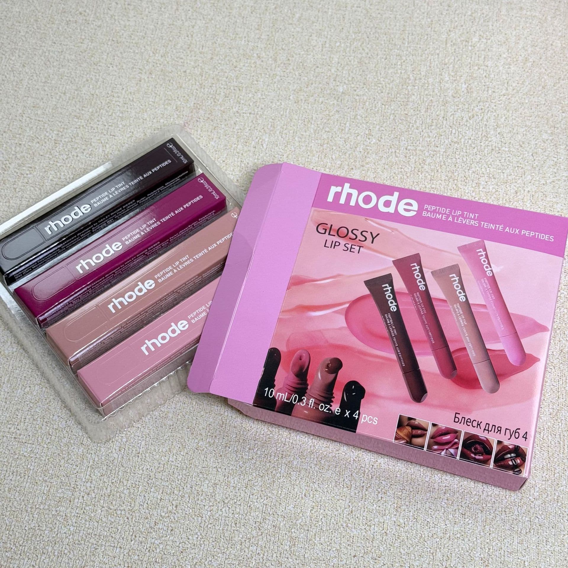 rhode Hailey lip gloss lip gloss four-piece gift box moisturizing lip balm set TK hot style hailunliren