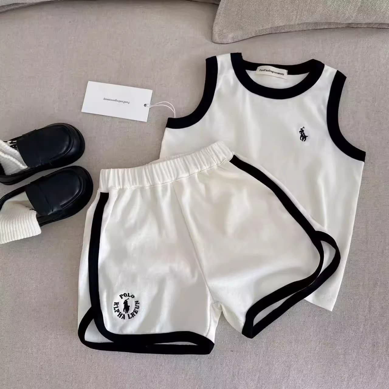 Kids Pure Cotton Vest Set 2026 Summer Boys Contrast Two-Piece Baby Shorts Sportswear Girls Vest