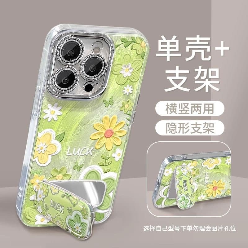 Mirror bracket suitable for Apple 16promax mobile phone case iphone17pro all-inclusive lens film 14 cartoon ins