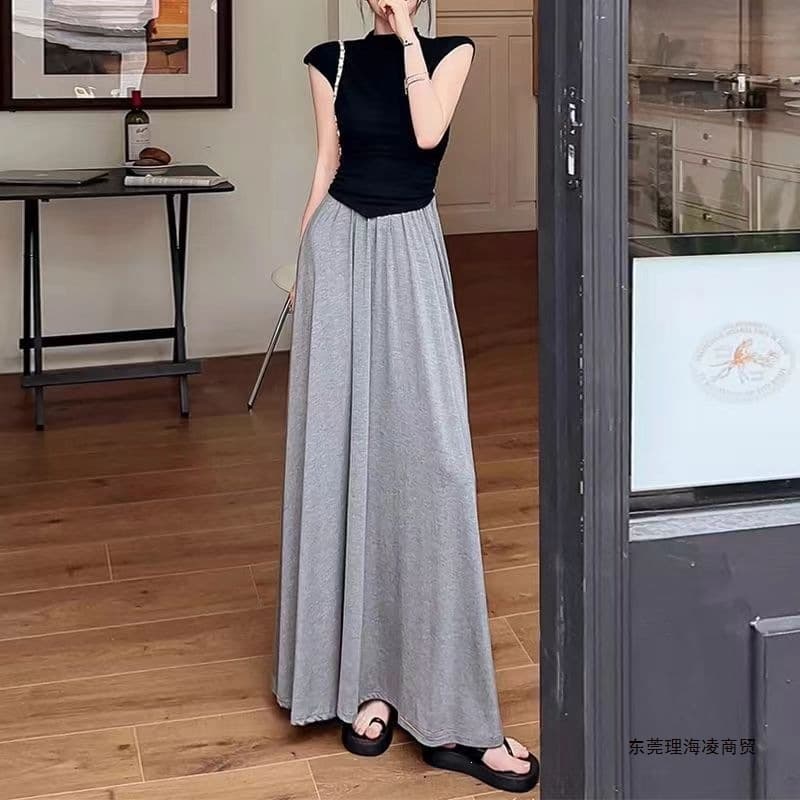 Modal Long Skirt for Women Summer Floor-Length Draped Maxi Skirt for Tall Women Ankle-Length Ultra-Long Style