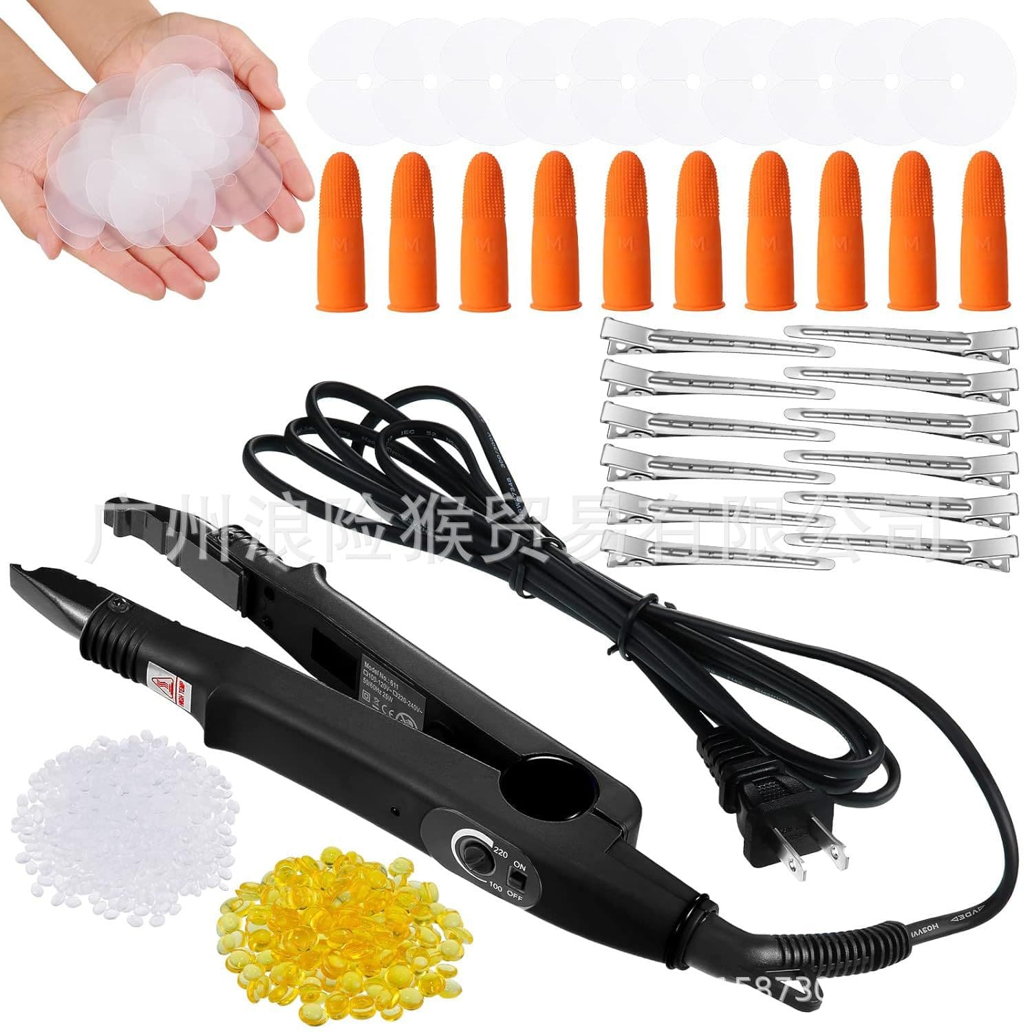 Hair Extension Tool Kit with Hot Iron Connector Rod, Hair Extension Heating Tool, Fusion Glue Protection Template, and Hair Clips