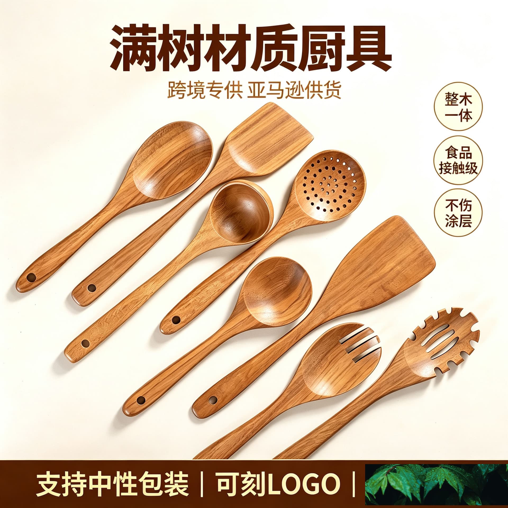 Manshu Cooking Spatula Set Solid Wood Kitchen Utensils Non-Stick Pan Spatula 5-Piece Set Housewarming Gift Long Handle Soup Spoon Wholesale