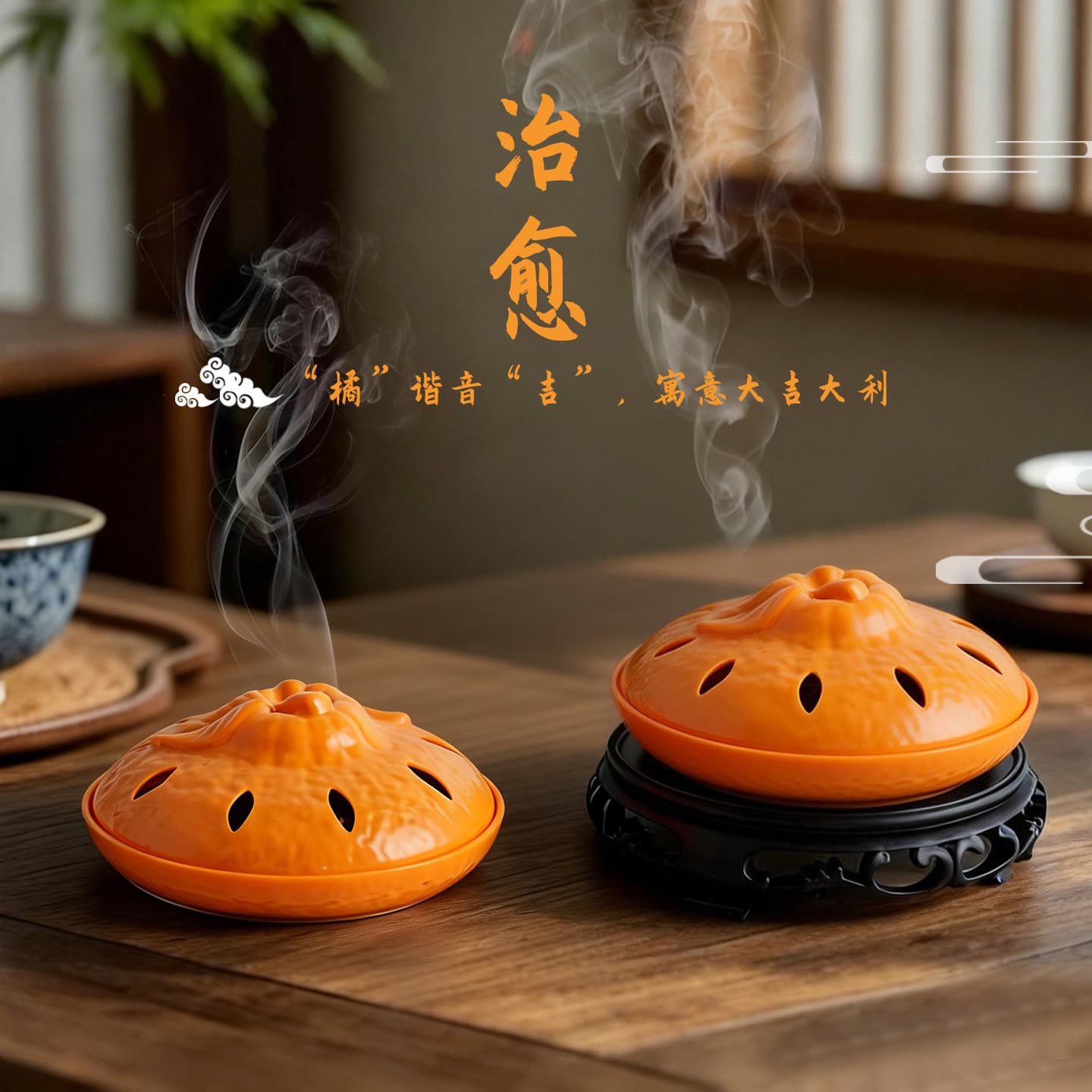 Good Luck Orange Plate Incense Burner Home Indoor Mugwort Agarwood Incense Burner Zen Tea Room Censer Decorative Ornament