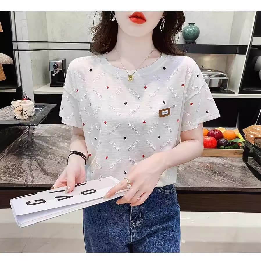 Plus-Size Women's Printed T-Shirt, Short-Sleeve, Korean Style, 2025 Summer New Foam Floral Loose Versatile Top