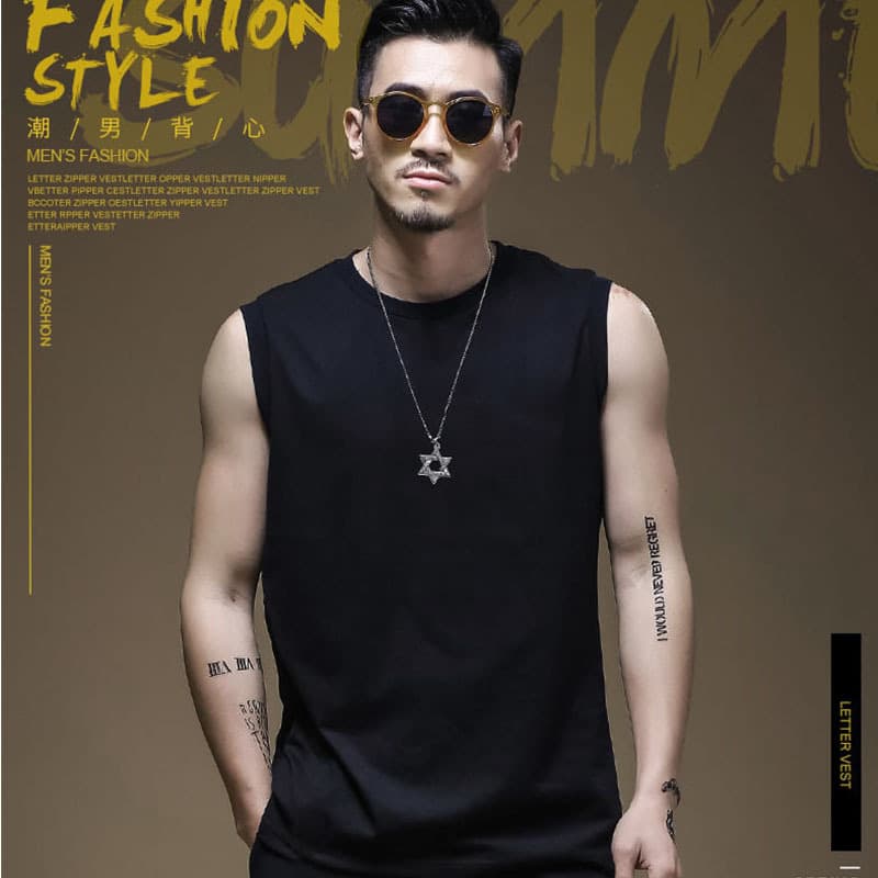 Solid Color Round Neck Vest Men's Undershirt Workout Sweatshirt Basketball Jersey Sleeveless T-Shirt Loose Sports Vest