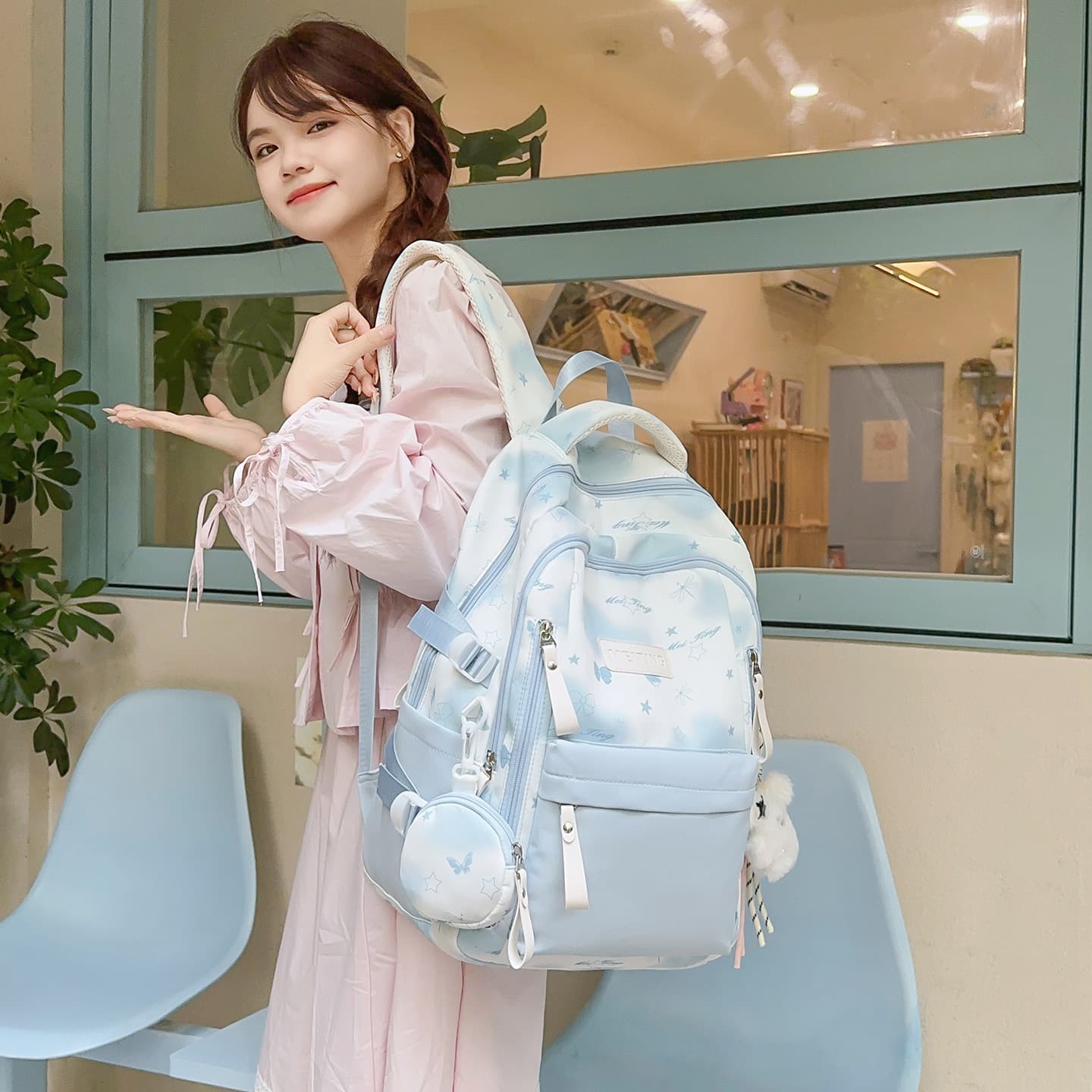 Stylish Japanese Bow Double Backpack, Fresh Forest Aesthetic Student Schoolbag, Lightweight and Ergonomic, Large Capacity Travel Bag