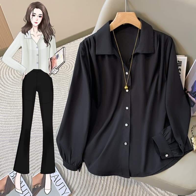 Plus Size White Chiffon Blouse for Women Spring 2026 New Elegant Office Workwear Basic Top