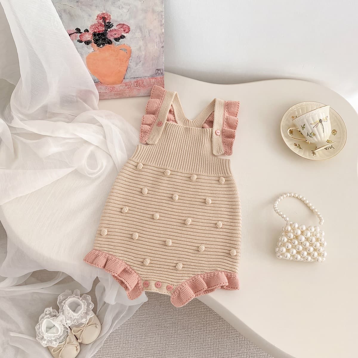 2026 Trendy New Casual Wear Baby Knit Sweater Pom-Pom Suspender Bodysuit Romper Kids Clothing