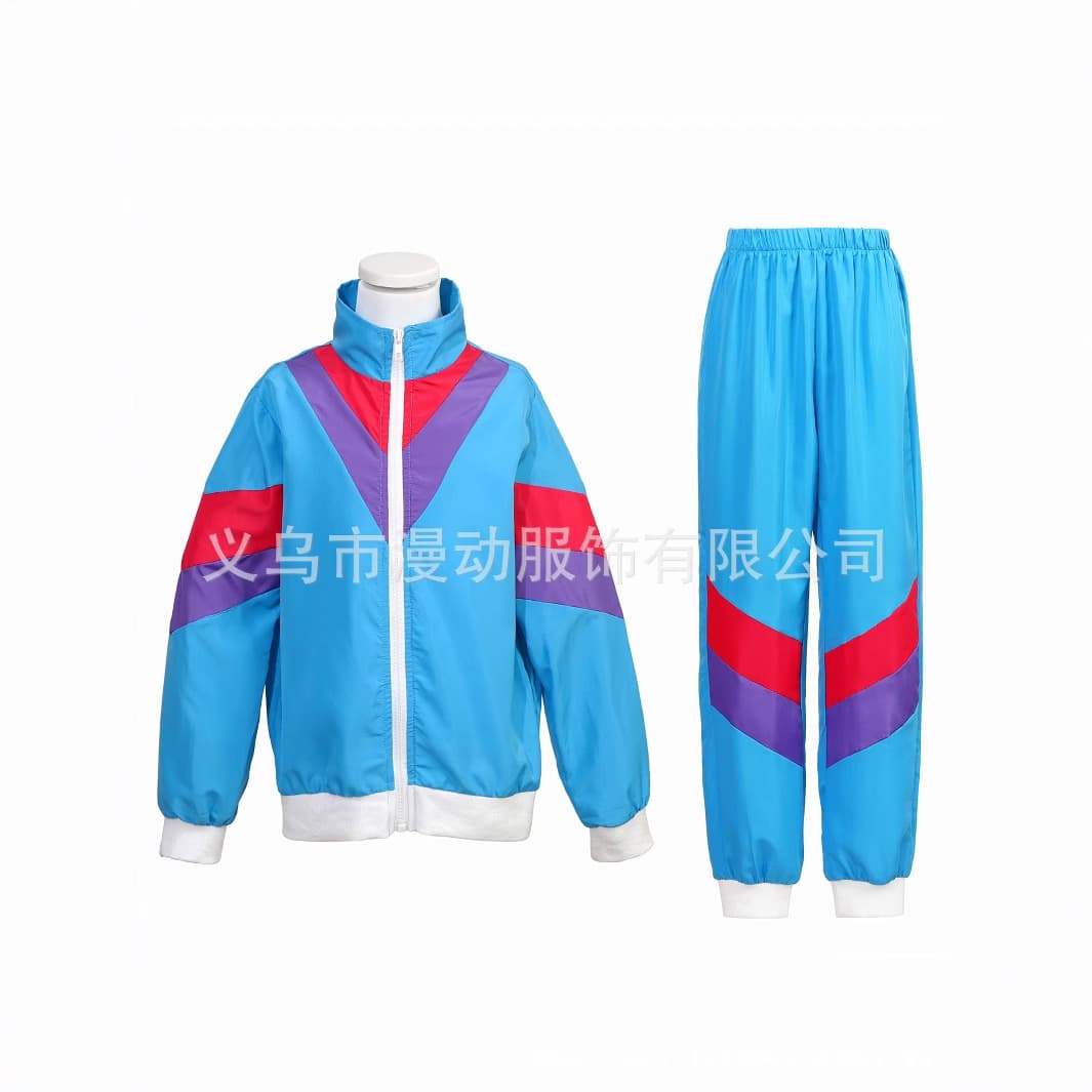 Kids Disco Sports Set Printed Zip Hip Hop Trendy Outfit School Gymnastics Uniform Summer Camp Costume