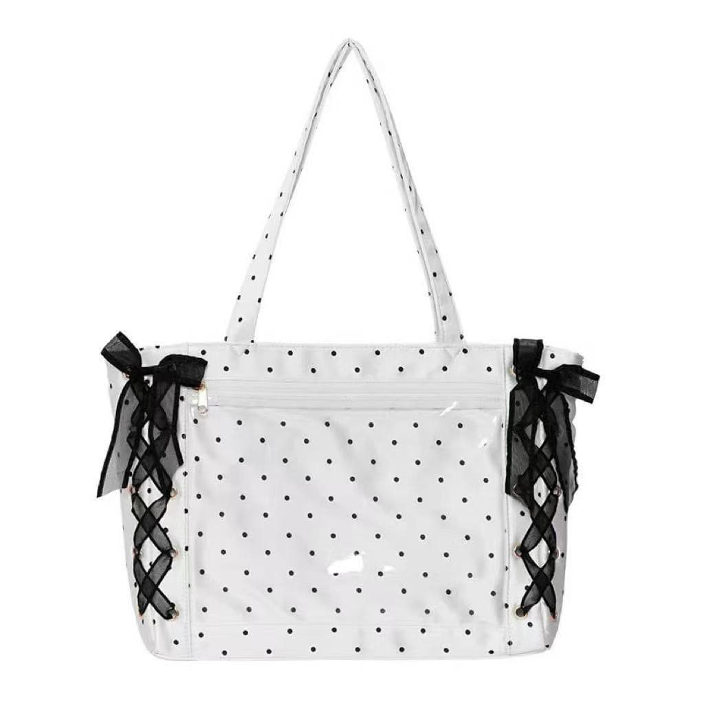 Japanese Style Ita Bag Large Capacity Girly Polka Dot Satin Boston Underarm Bag Bow Handbag Shoulder Bag for Women