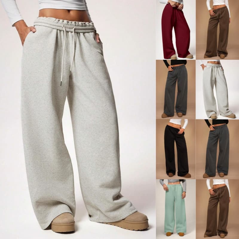 Amazon Cross-Border Thin or Fleece-Lined Options Women's Elastic Waist Loose Wide-Leg Casual Sweatpants