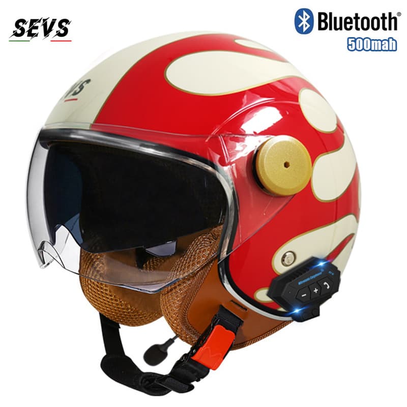 3C/Dot Certified Double Mirror Motorcycle Bluetooth Half Helmet Men's and Women's Motorcycle Retro Helmet Four-Season Warm Safety Helmet