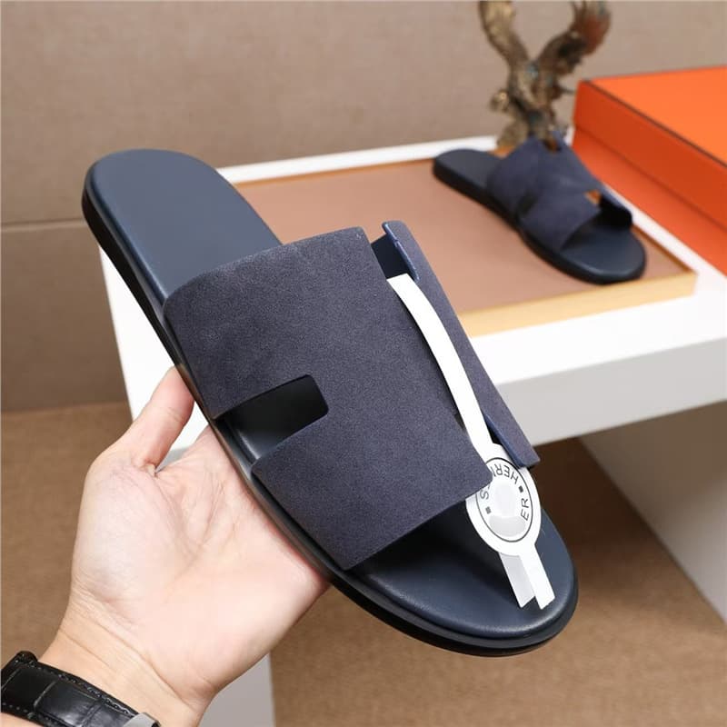 Export New Genuine Leather Hh-House Men's Slides Summer Trendy Matte Leather Men's Sandals Fashion Outdoor One-Strap Slides