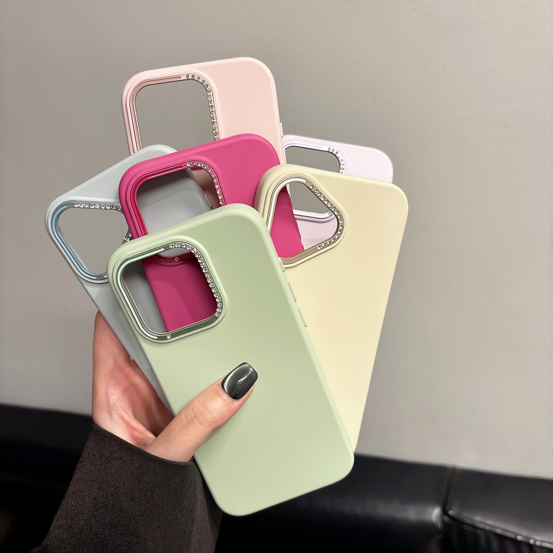 Compatible with Apple iPhone 16 Pro Max Liquid Silicone Metal Rhinestone Mirror Frame Case, iP16 Phone Case 16Pro Sparkle Camera Lens