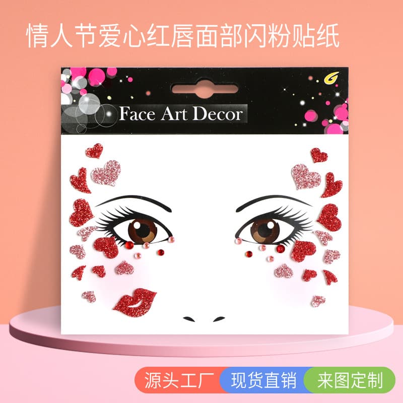 Heart Valentine's Day Stickers Holiday Party Stage Face Diamond Makeup Stickers Glitter Sequins Face Stickers Magic