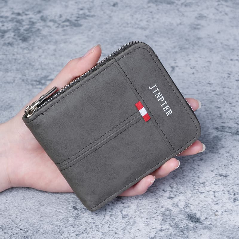 2026 New Cross-border Men's Wallet Short Horizontal Zipper Three-fold Coin Purse Vintage Casual Buckle Square Wallet