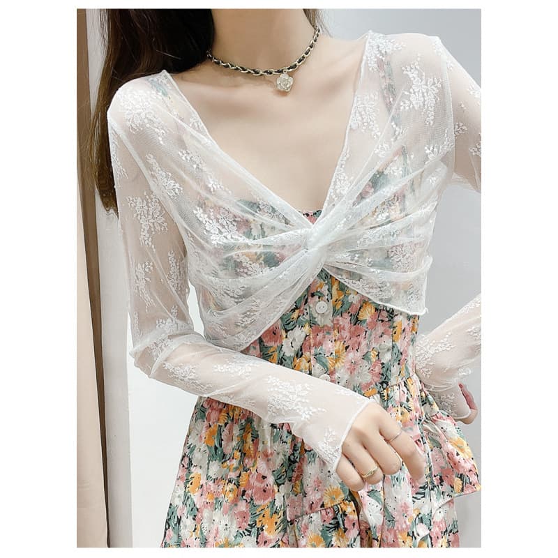 Sun Protection Lace Camisole Top for Women Summer Cardigan for Dresses Sheer Mesh Blouse Thin