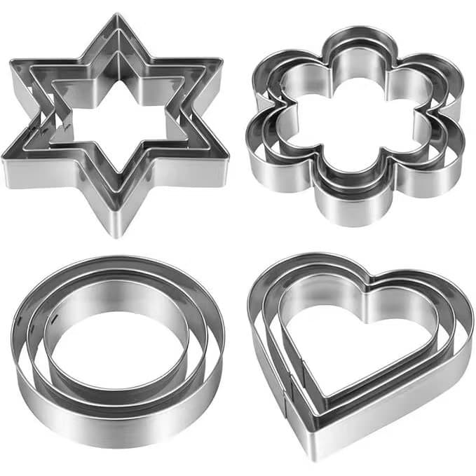 Stainless steel biscuit mold 12-piece set biscuit mold baking utensils mousse circle cake mold fruit mold heart-shaped biscuit mold
