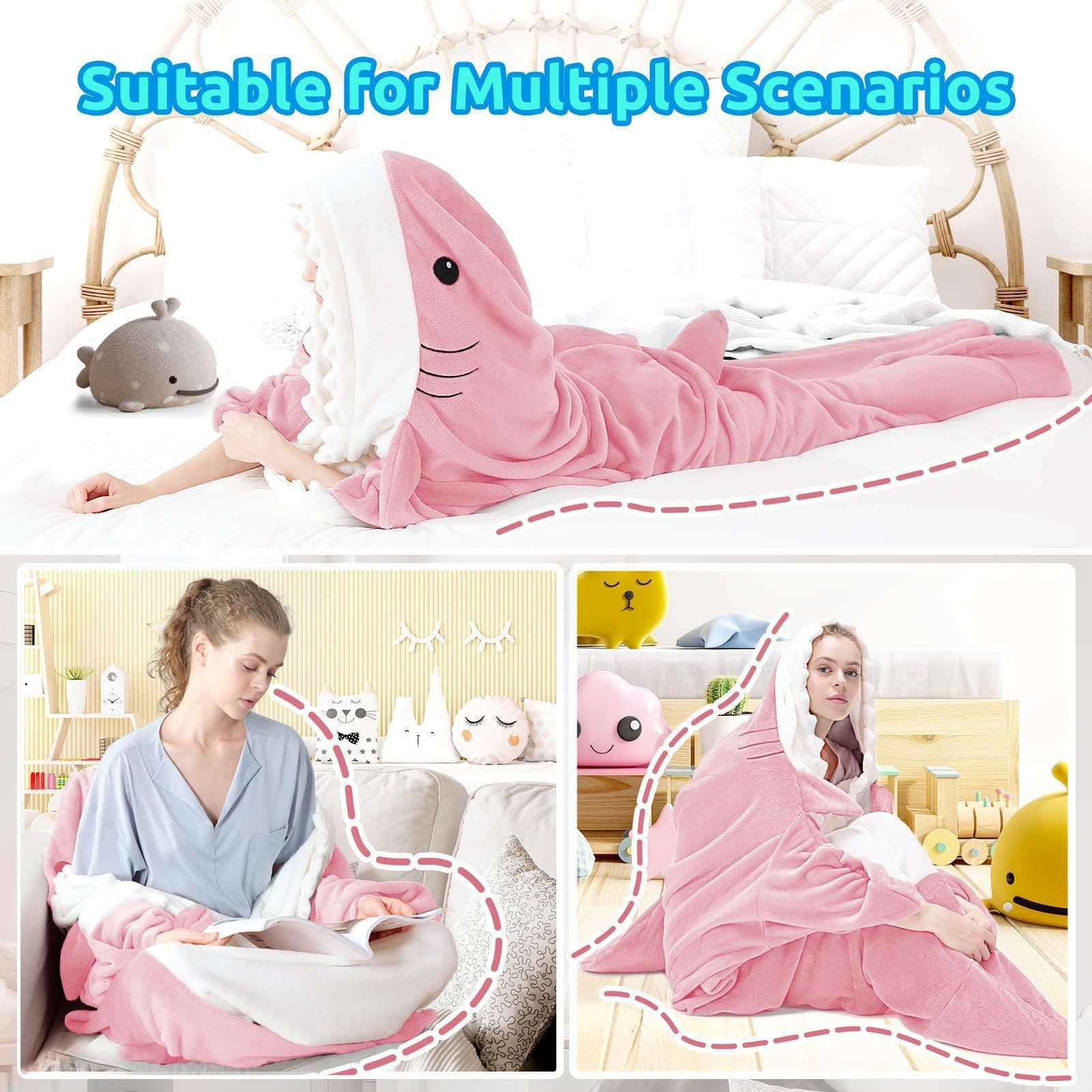Autumn Winter Shark Sleeping Bag Flannel Loose Couple Adult Camping Sleeping Bag Cartoon Onesie Thickened Warm Home Wear