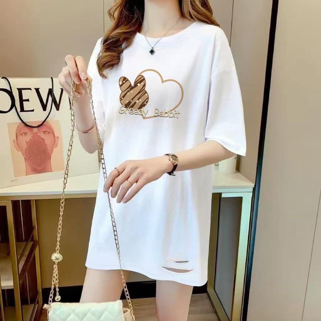 Matching Shark Pants Barbie Pants Top Short Sleeve T-Shirt Women's Ripped Spring Summer New Mid-Length Hip-Covering Half Sleeve Top