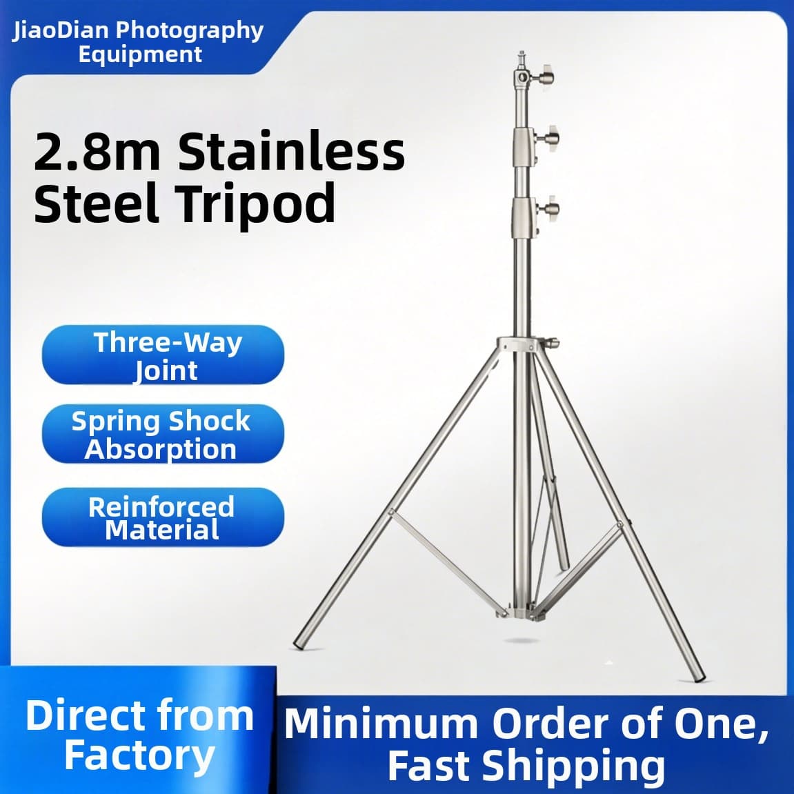 Cross-border 2.8m Stainless Steel Photography Light Stand Live Streaming Support Metal Light Stand Tripod Studio Photography Equipment