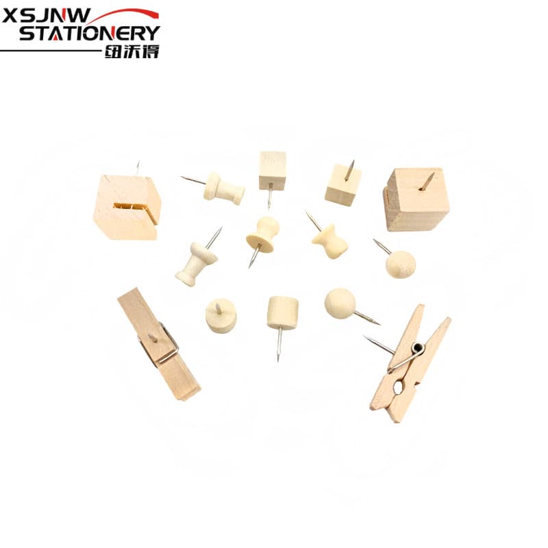 Factory Direct Various Shapes Wooden Thumbtacks Solid Wood Push Pins Creative Office Stationery Wood Drawing Pins