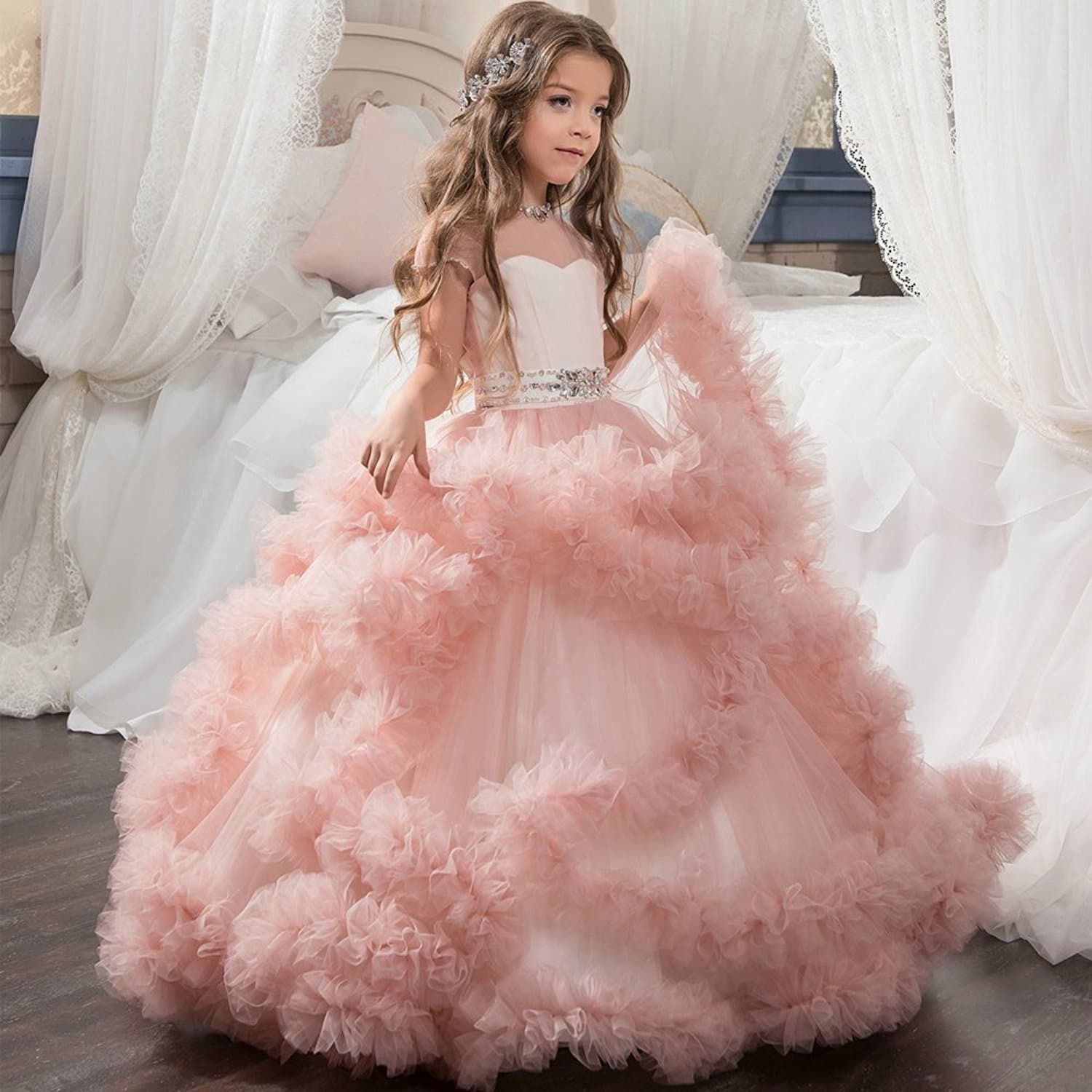Children's Princess Dress Flower Girl Wedding Evening Gown Floor-Length Tutu Dress Summer Cross-Border Performance Costume 2026