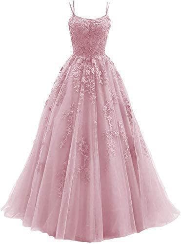 Women's 2026 Spaghetti Strap Prom Dress Long Tulle Lace Applique Party Gown Summer