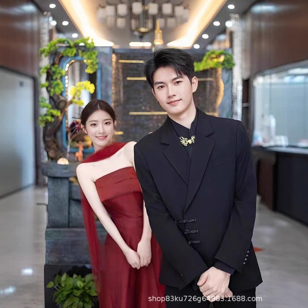Jinzao's new Chinese-style button-down men's suit, engagement groom's wedding attire, traditional Chinese style Tang suit, Zhongshan suit