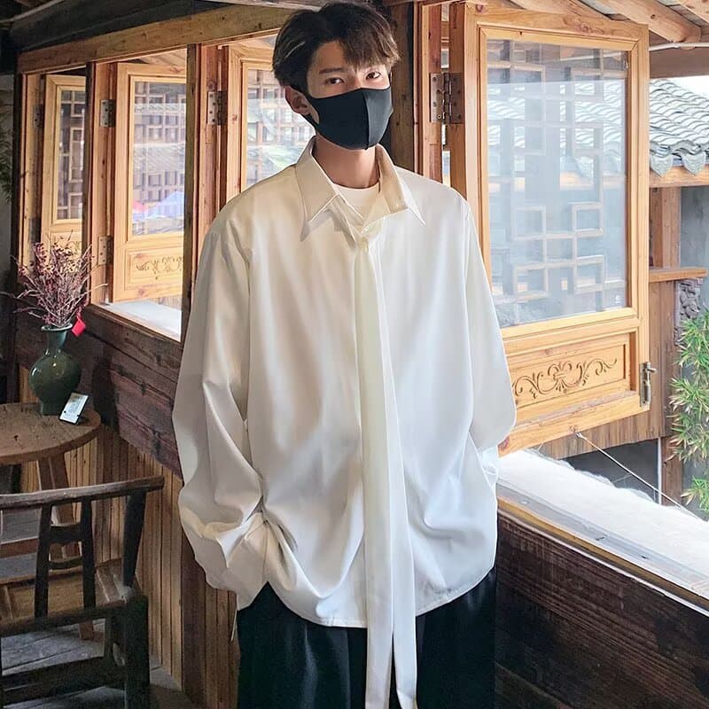 New Chinese Style Men's White Tie Suit Shirt Men's Spring Summer Ice Silk Long Sleeve Shirt Premium Bad Boy Style Jacket