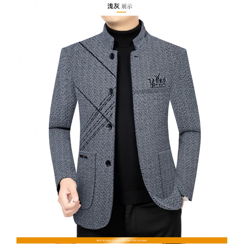 2025 New Style Chenille Button Version Zhongshan Suit 085, Cotton-filled Version P80 Light Gray, Black, Khaki