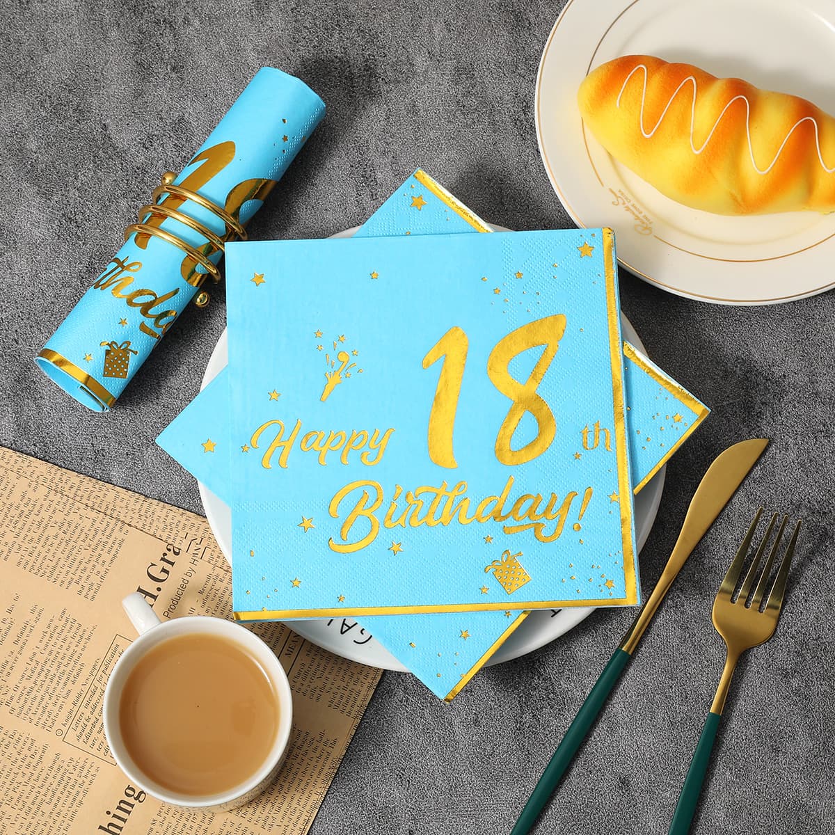 Happy Birthday Cross-Border Party Napkins Gold Foil Tissue Paper Premium Vintage Birthday Party Disposable Napkins