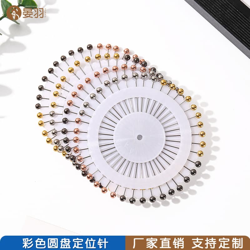 Metallic Colored Round Disc Positioning Pins for Hand Sewing, Extra Long Fabric Pins, 40 Pieces, Pearlized Pins