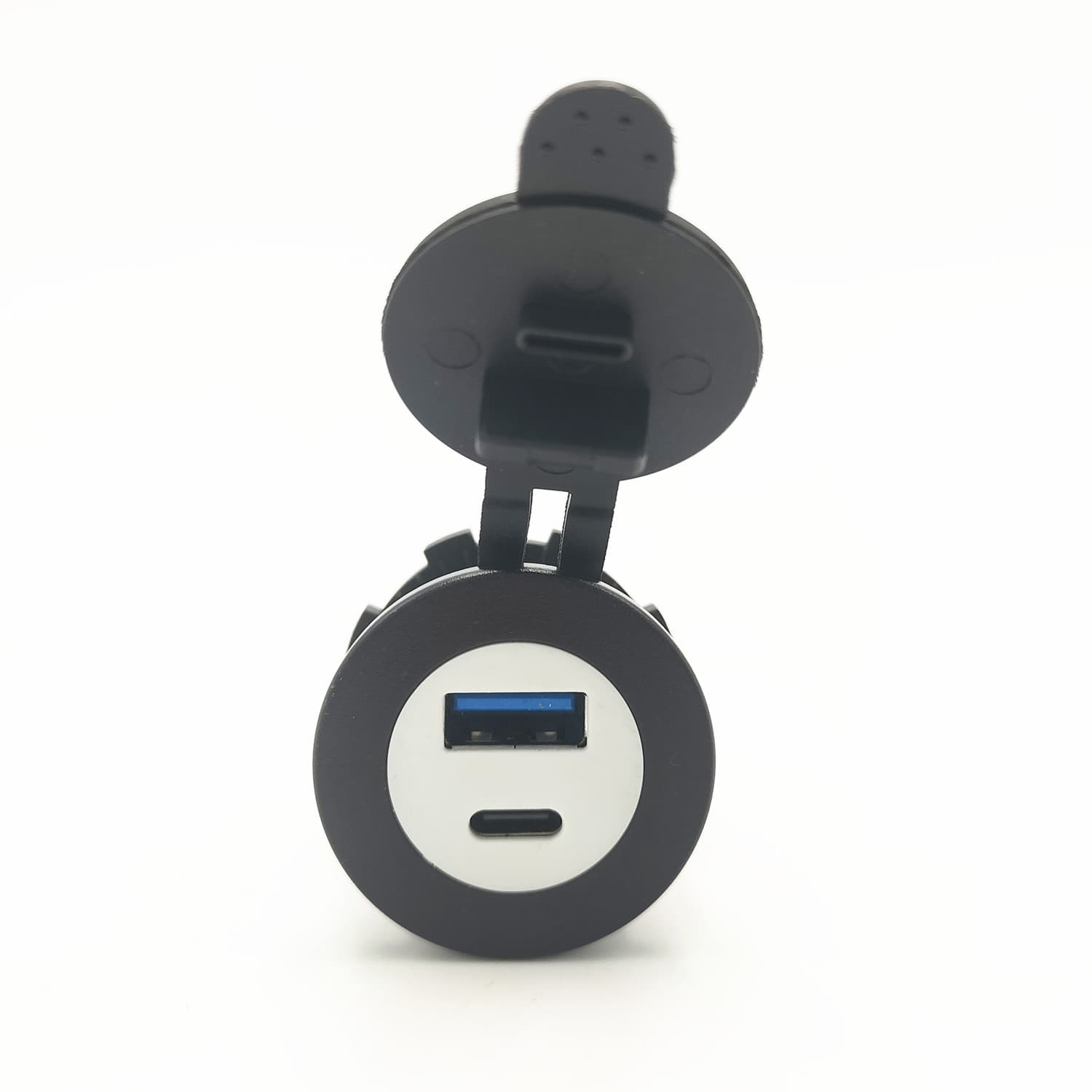 New round white core dual USB car charger blue light 30W+45W fast charge modified car charger car charger cc