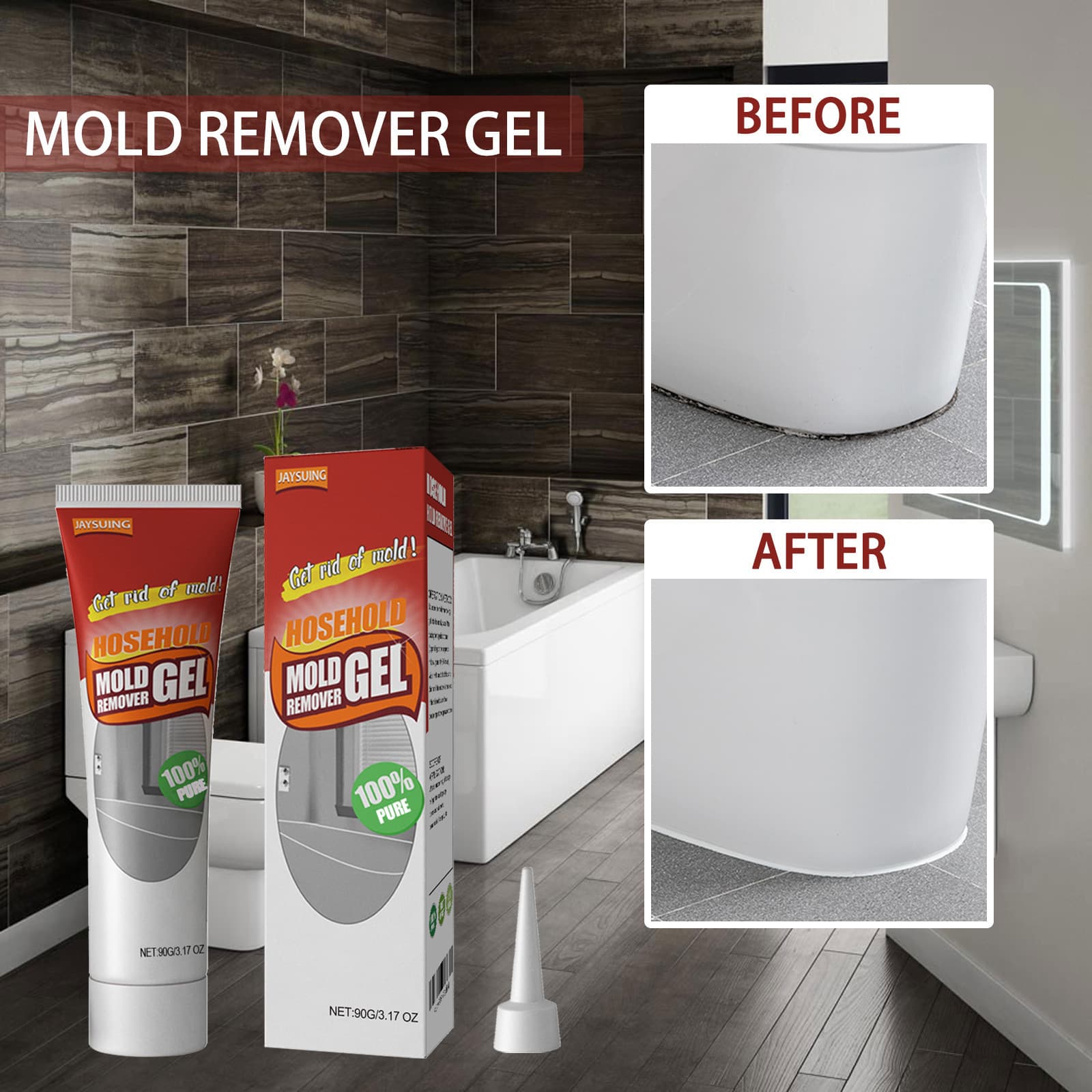 Jaysuing Mildew Removal Gel for Bathroom, Kitchen, and White Walls - Cleaner for Stains, Mold, and Mildew