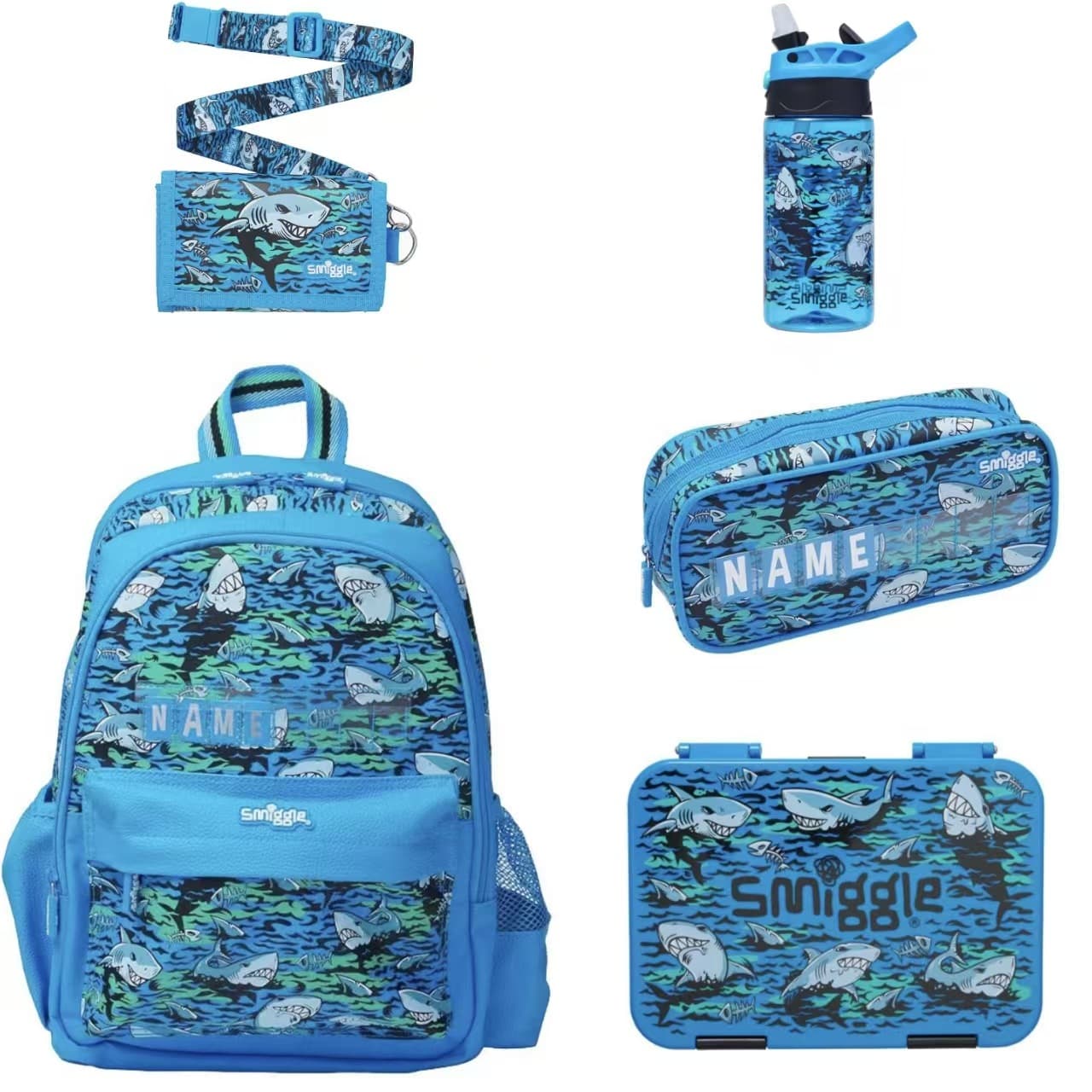 Australia Smiggle School Backpack for Primary Students, Children's Outdoor Lunch Bag, Lunch Box, Shadow Shark Set Series
