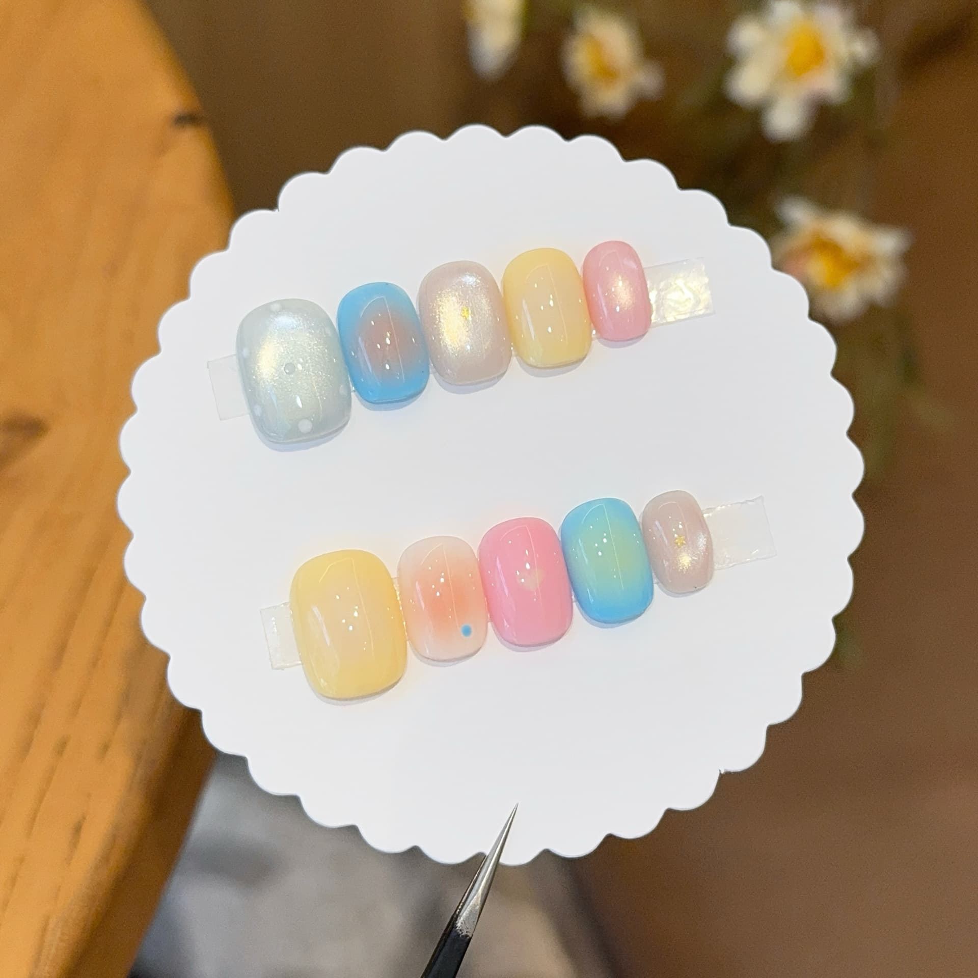 Qianfan [Colorful Gummies] Summer Dopamine Girl Short Style Handmade Wearable Nail Art Patch Fake Nails