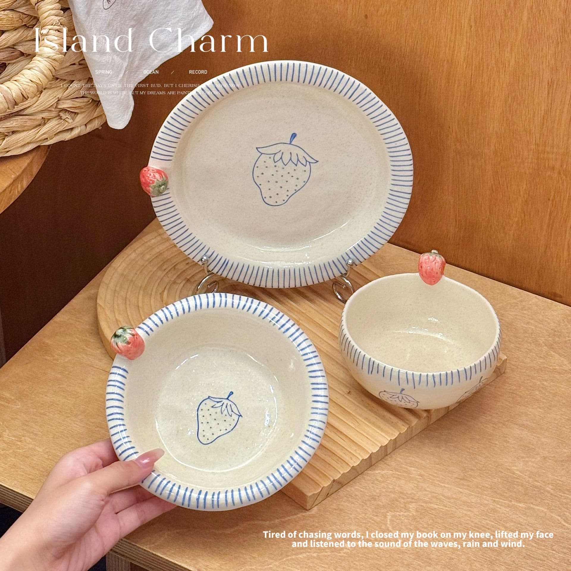 Strawberry Series Hand-Painted Underglaze Tableware Strawberry-Shaped Plate Handcrafted 3D Strawberry Ceramic Dinner Plate Rice Bowl